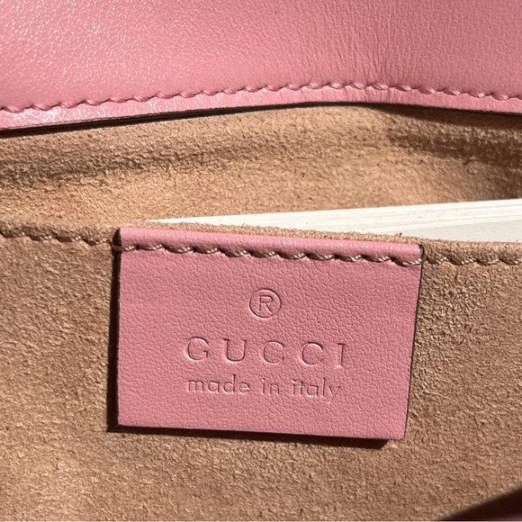 Gucci Pink Mini Marmont Purse Bag 446744 Logo Silver Hardware Leather Heart - Picture 9 of 17